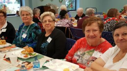 Friends Holiday Luncheon: (from left to right) Mary Roberts, Ann Bisignano, Marilyn Lago, Dottie Randazzo, and Joanne Nebenburgh